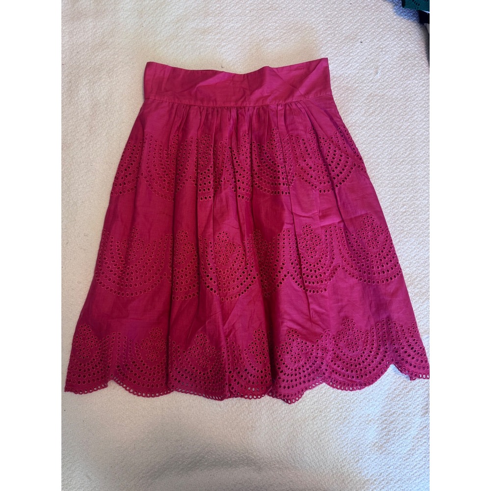 Tibi New York Magenta Pink Eyelet Scalloped A-Line Skirt Size 4